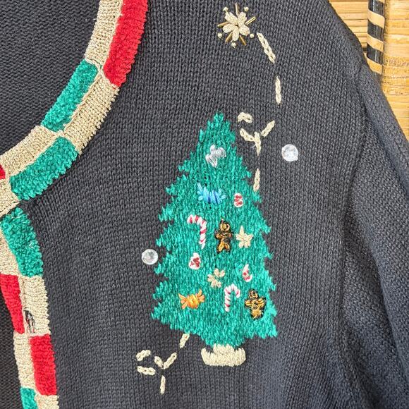 Lisa International Vintage Christmas Tree Cardigan Embellish Holiday Sweater XL - Picture 5 of 7